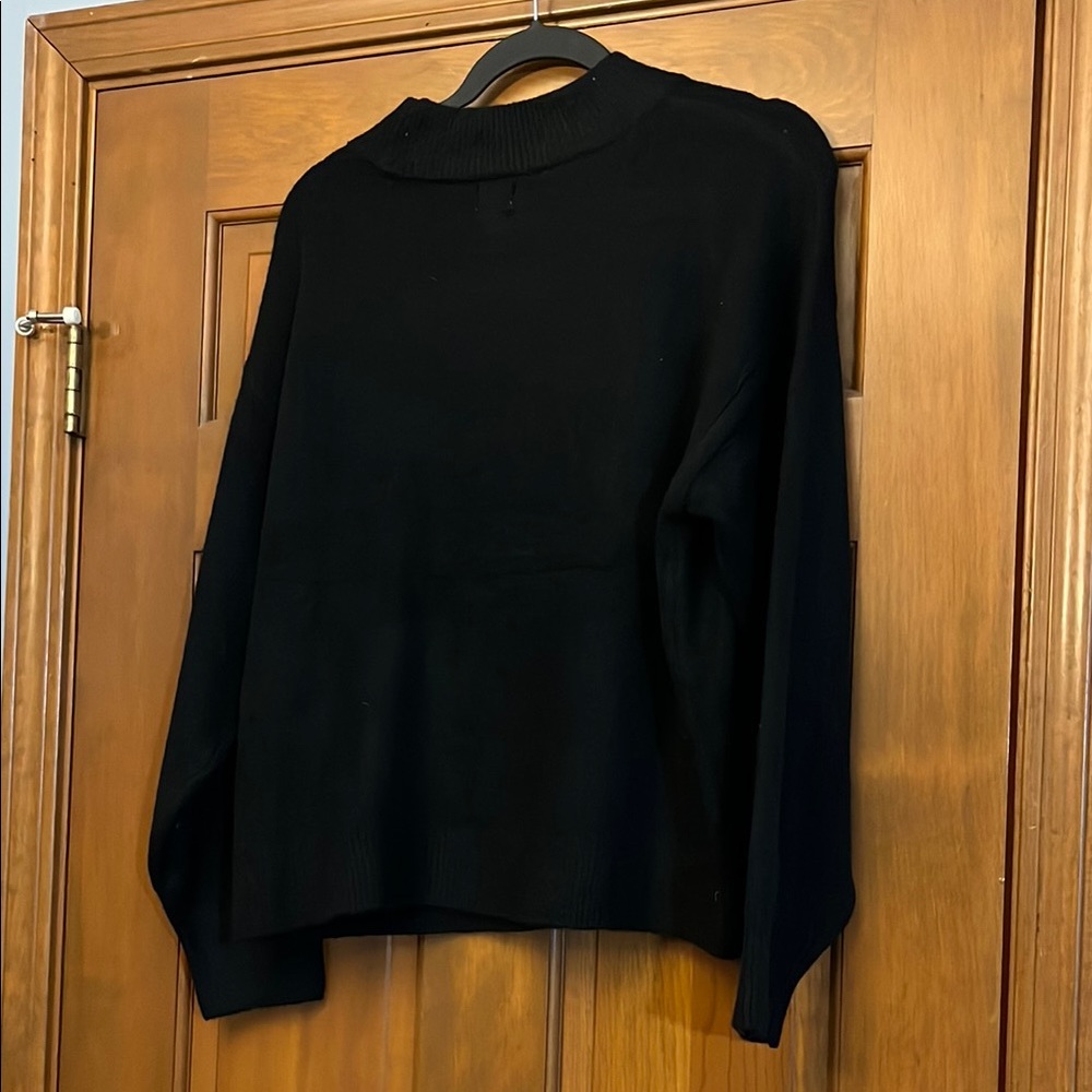NWT A New Day Mock Neck Black Sweater with “Bonjour” Text - Size L - Picture 2 of 5